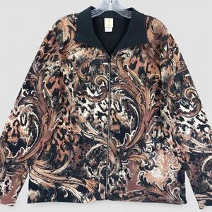 Jess & Jane Dynasty Zip Jacket XL Baroque Leopard Print Rhinestone Cotton USA